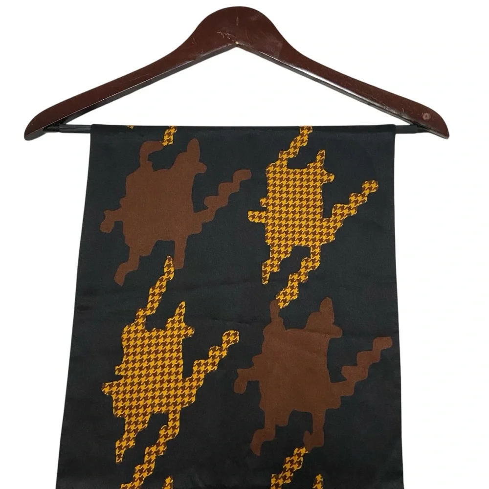 CHRISTIAN DIOR Silk Scarf Printed Pattern Black & Gold Vintage